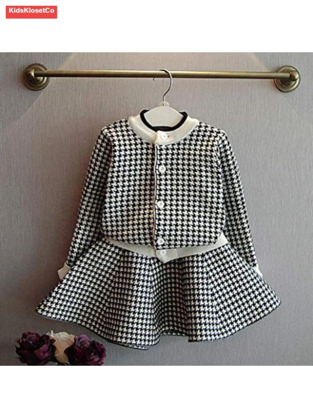 Toddler Girl Plaid Knitted Sweater Dress Set Cardigan + Skirt Autumn Winter